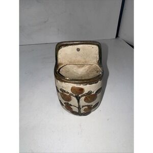Vintage 70s Floral Counterpoint Japan Art Pottery Boho Wall Pocket Hanging Vase